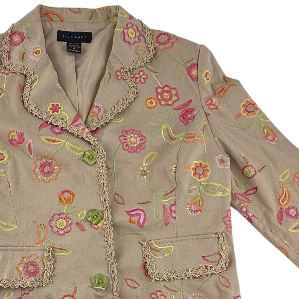 Silk Land Y2K Cottagecore Embroidered Floral Blazer Jacket Artsy Boho Lace 14
